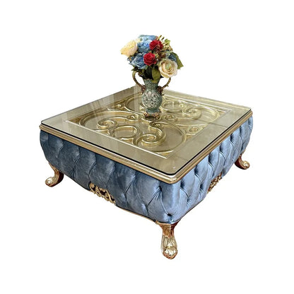 French solid wood square table European luxury square large coffee table tempered glass