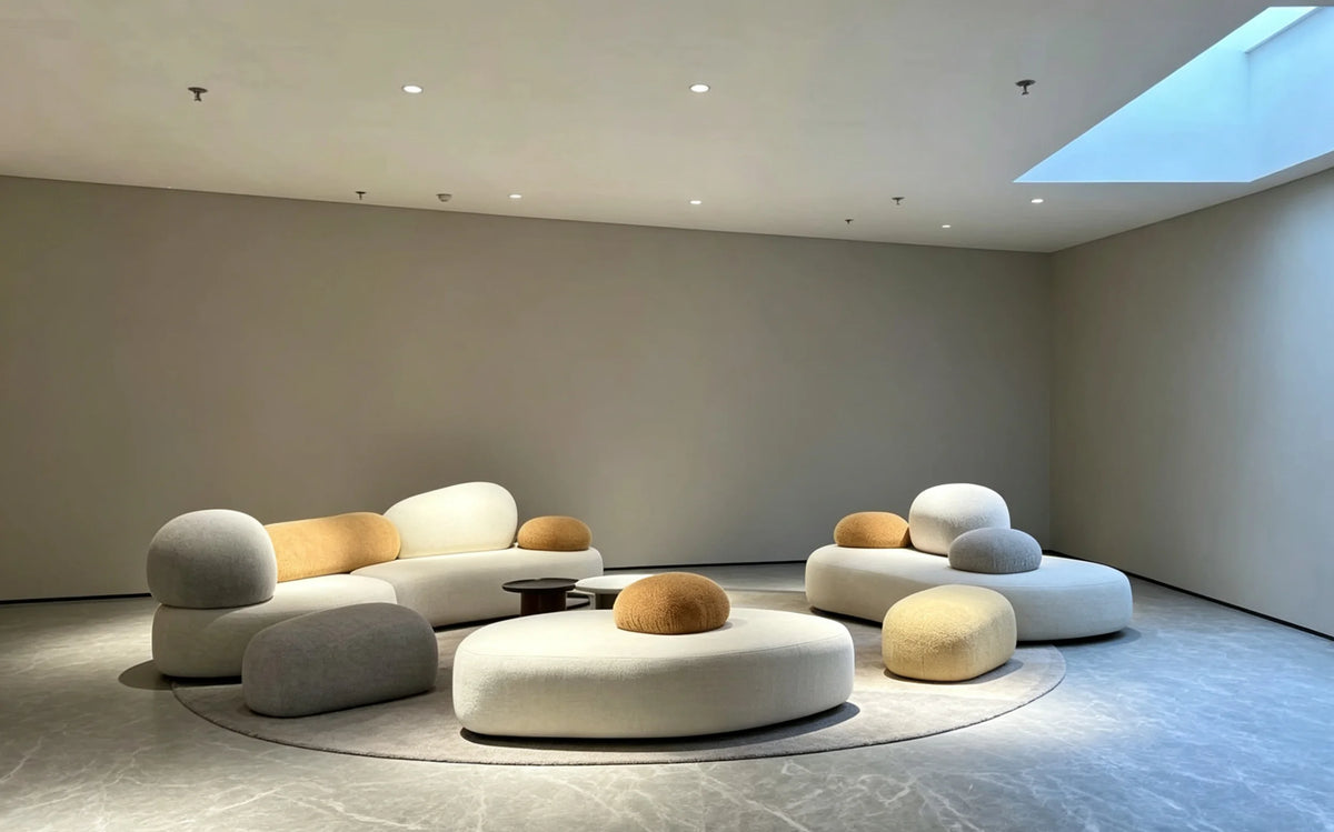 Italian minimalist pebble art sofa villa large flat living room special-shaped module fabric sofa Internet celebrity