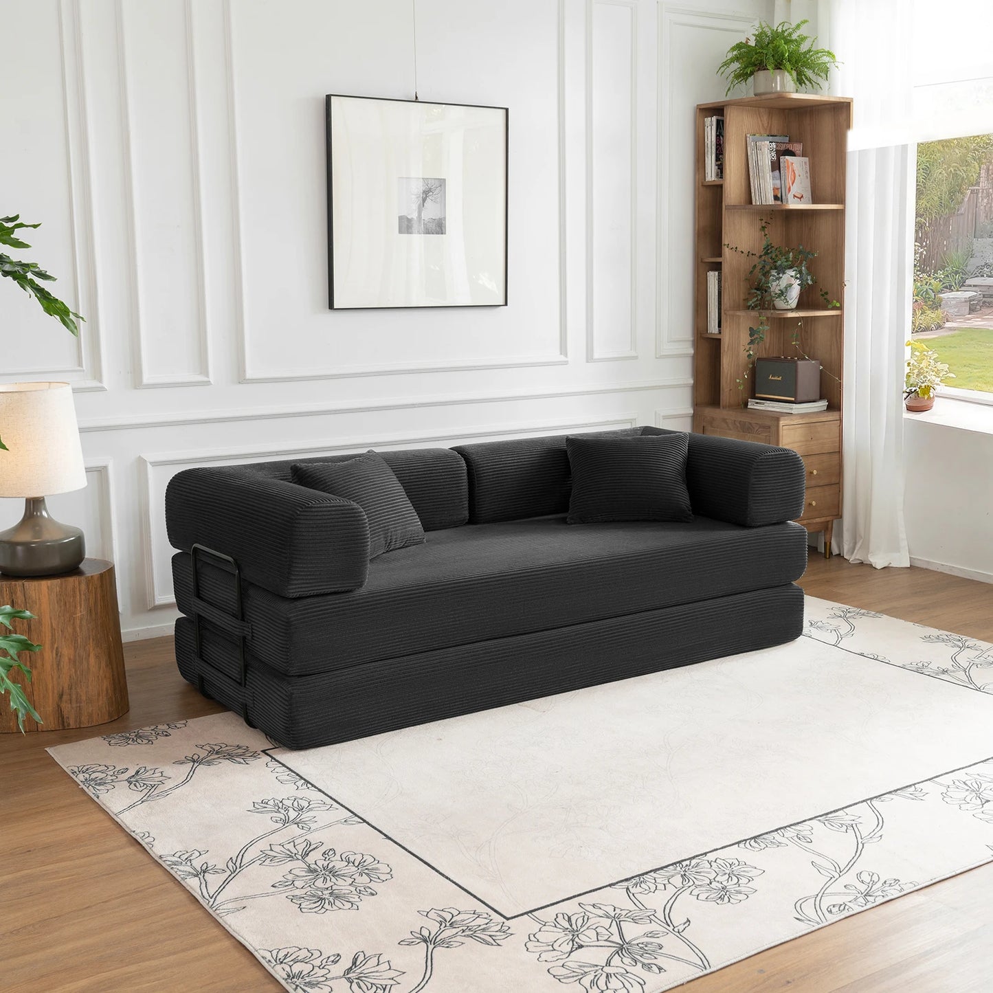 79" Convertible Sofa Bed with Fixed-Shape Frame, Modular Corduroy Sleeper Sofa, Folding Mattress Couch for Small Spaces