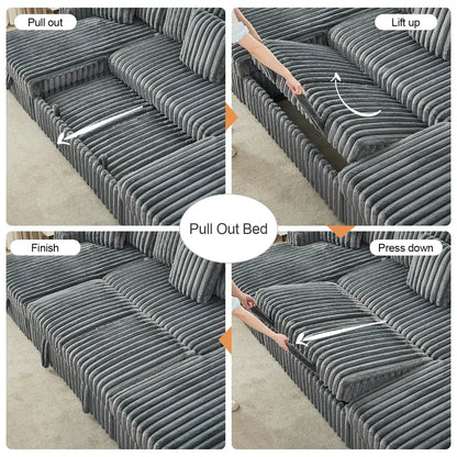 TODRANI 122 inch Overisze U Shaped Sleeper Sofa Pull Out Bed, Sleeper Sofa with Double Storage Chaise for Living Room