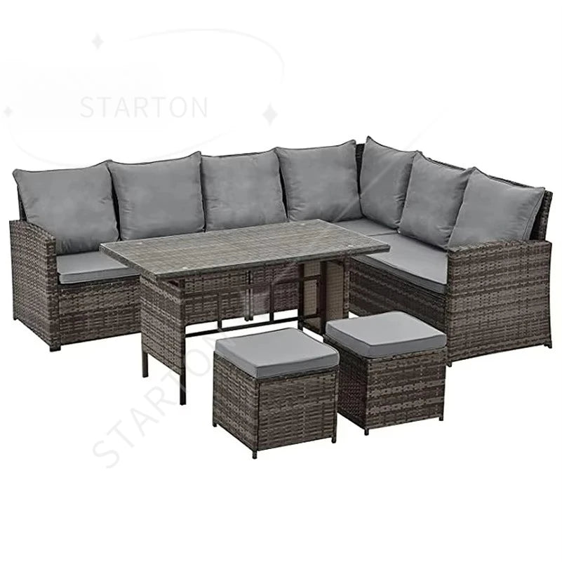 4 Pieces Rattan Garden Sofa Set Sectional Cushions Modern Dining Metal Aluminum Fire Pit Wicker Rope Outdoor Patio Furniture Set