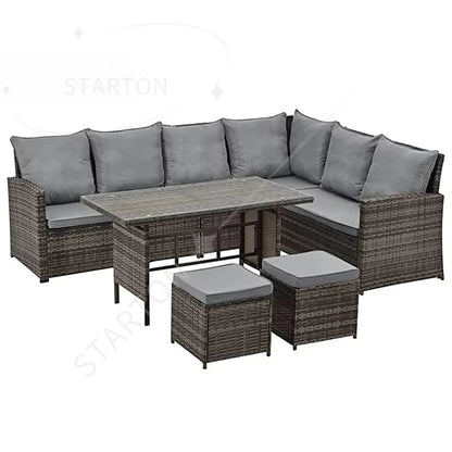 4 Pieces Rattan Garden Sofa Set Sectional Cushions Modern Dining Metal Aluminum Fire Pit Wicker Rope Outdoor Patio Furniture Set