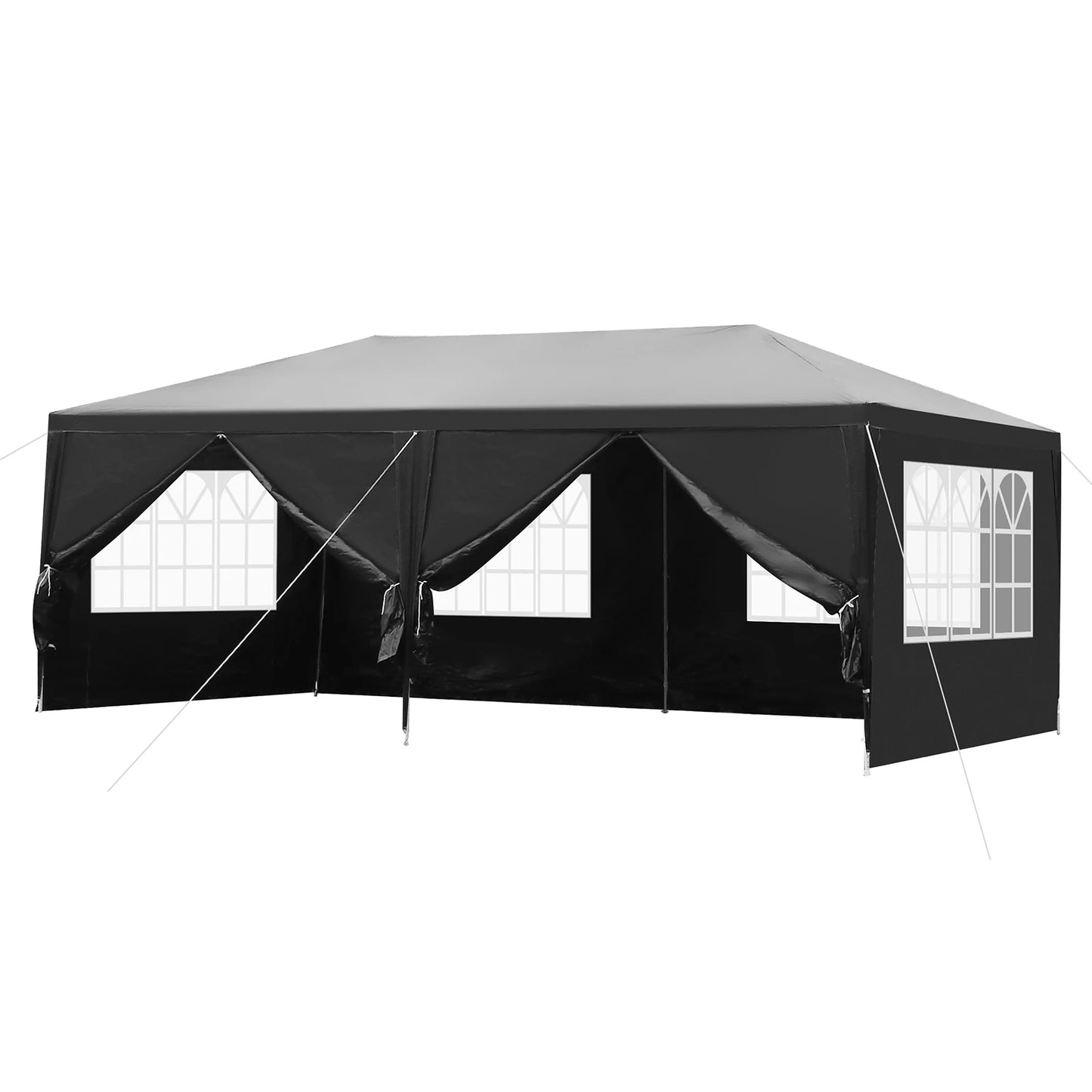 10 x 20 ft Outdoor Party Tent with 6 Removable Sidewalls Waterproof Canopy Patio Wedding Gazebo Heavy Duty Iron Frame Black