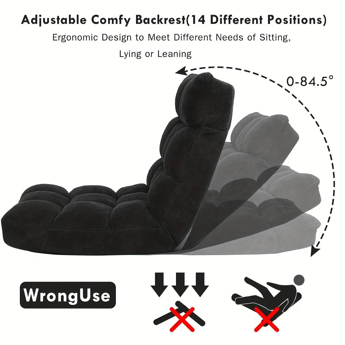 Ergonomic Adjustable Floor Chair with Metal Frame, 5-Position Folding Lazy Sofa, Upholstered Gaming Lounge Chair for Home Office