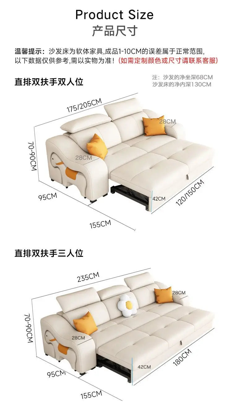 custom. [Official Genuine] Yisheng Scratch Leather Sofa Bed Dual-use Foldable Multifunctional Small Apartment Livin