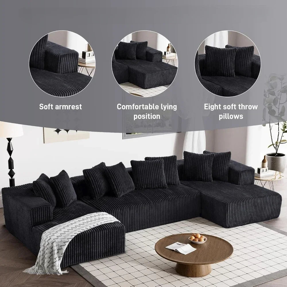 131" Modular Sectional Couch, Luxury Couches for Living Room, Corduroy Sofa with Chaise Lounge Comfy