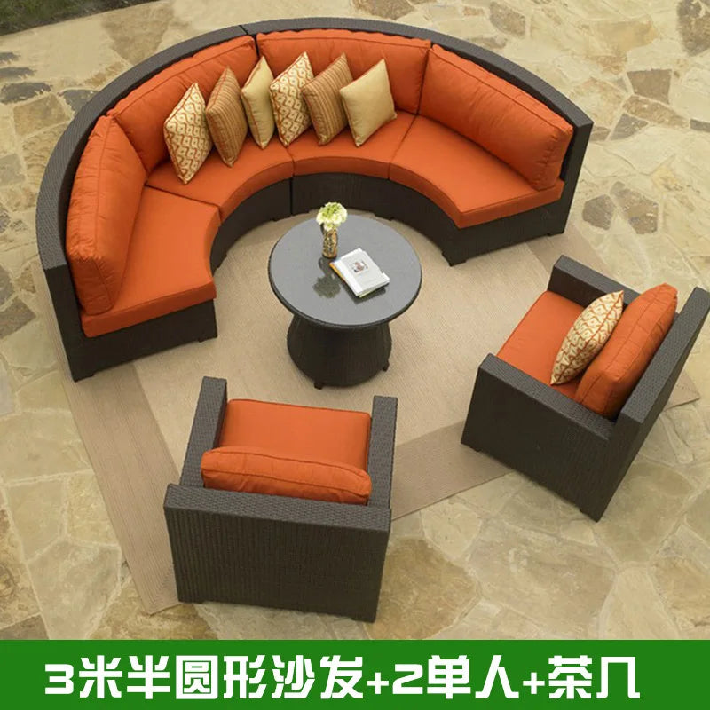Outdoor round rattan sofa combination garden courtyard semi-circular rattan chair outdoor hotel curved living room