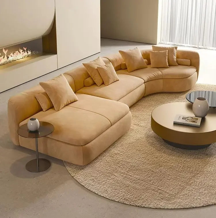 Italian Modern Simple Light Luxury Hotel Living Room Cream Style Solid Wood Fabric Sofa