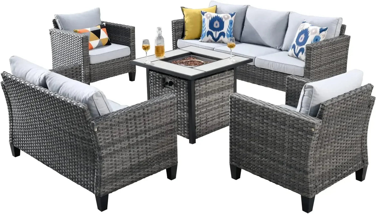 K 7-piece Outdoor Terrace Segmented Sofa Gray PE Wicker Furniture Dialogue Set Outdoor Sessions Gardens Sets Garden Patio