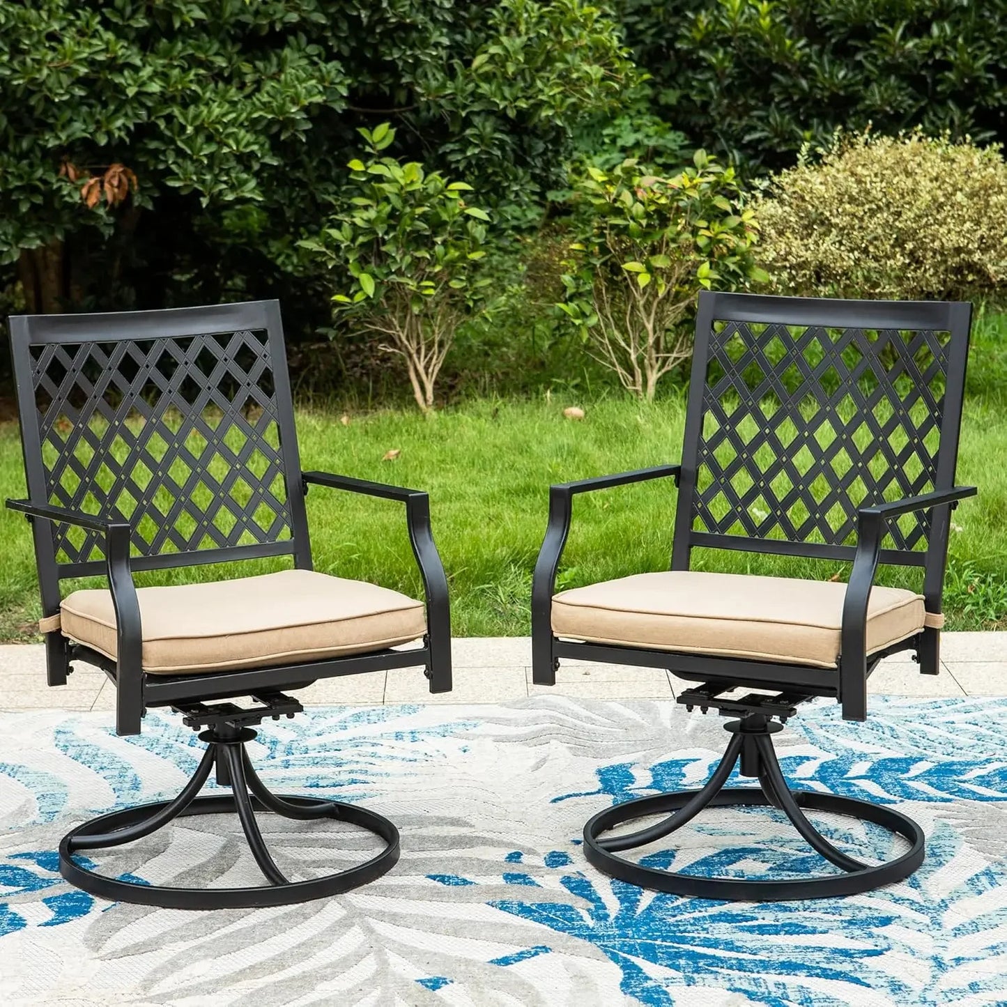 Outdoor Metal Swivel Chairs Set of 2 Patio Dining Chair with Cushion Furniture Set for Garden Backyard Bistro