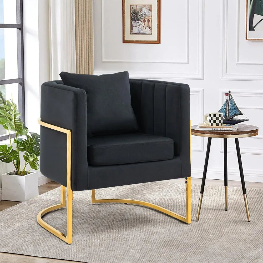 Modern Velvet Barrel Armchair with Lumbar Pillow, Mid-Century Upholstered Accent Chair for Living Room, Bedroom, Single Sofa Clu
