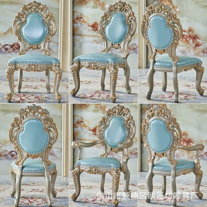 Solid wood dining table and chair combination size household, European style, carved