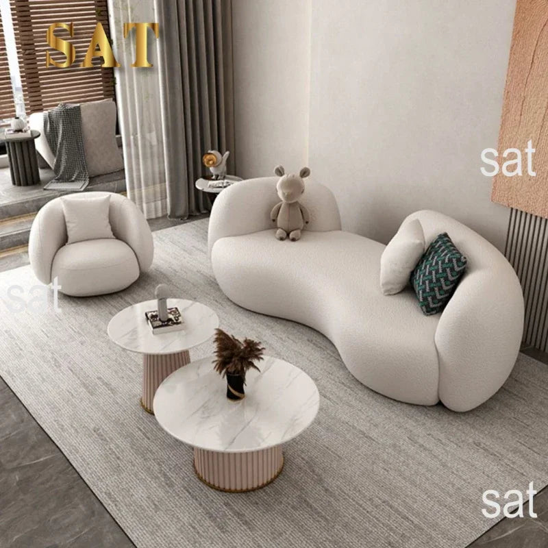 #Nordic modern hotel apartment living room clothing store beauty salon Lamb velvet creative cloth art minimalist sofa 3seats
