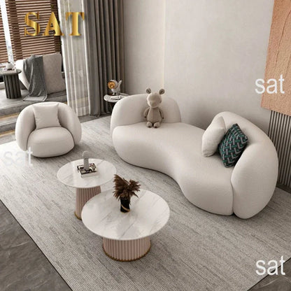 #Nordic modern hotel apartment living room clothing store beauty salon Lamb velvet creative cloth art minimalist sofa 3seats