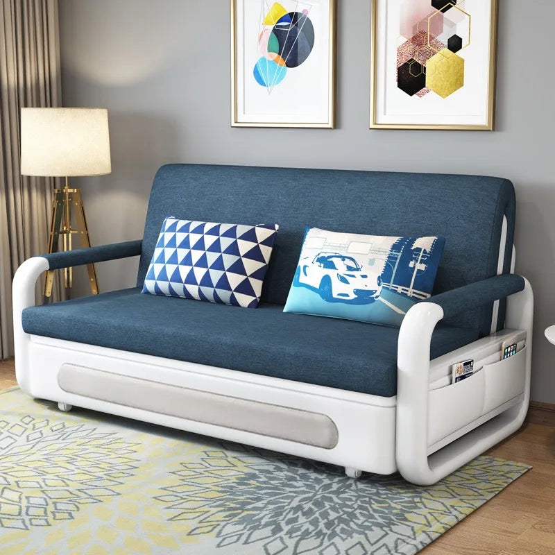 Modern Folding Sofa Bed with Fabric Upholstery Apartment Furniture Metal Frame Extendable for Living Room Dining Hotel Use