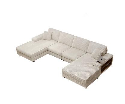 Modern convertible U-shaped combination sofa corduroy 4-seat large-sized living room double leisure chair set