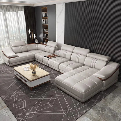 Simple modern leather sofa first layer cowhide living room large corner full set of light luxury leather sofa combination