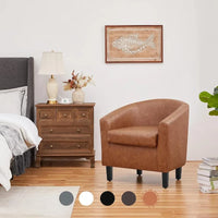 Leather Accent Chair, Faux Leather Armchair, Modern Barrel Club Chair With Soft Seat For Living Room Bedroom Reading