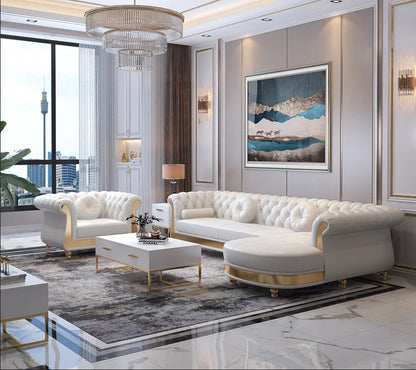 Canape Modern Living Room Furniture Couches Upholstered  Lounge Leather Sectional Tufted White Sofa Set