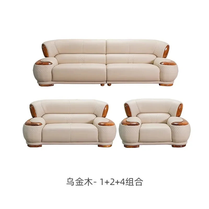 New Chinese Ebony Leather Sofa High-end Villa Large Flat Floor Living Room Leather Art Solid Wood Princess Corner 23 Combination