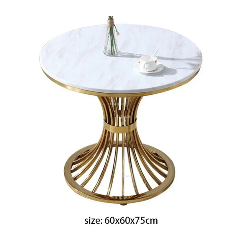 Nordic Minimalist Marble Coffee Tables Light Luxury Living Room Side Table Golden Iron Round Coffee Table Modern Home Furniture