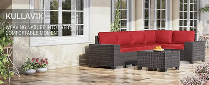 YND6-WQQkulavik 6PCs outdoor furniture set PE Wicker rattan sectional sofa patio conversation sets. navy blue