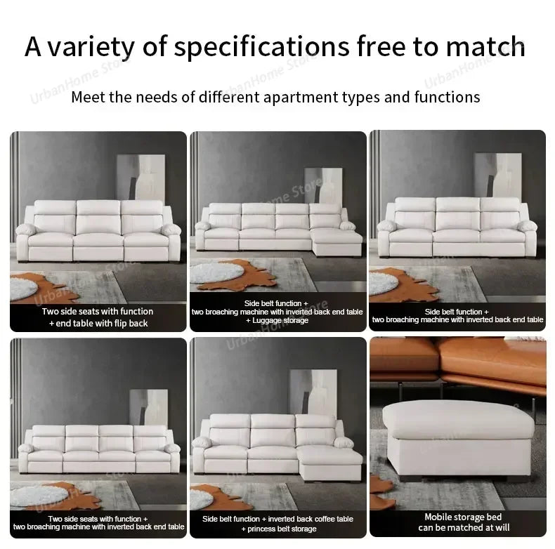 L-shaped Living Room Sofa Leather Electric Recliner Sofa Multi-functional Sofa Bed Folding Small Furniture with Storage Space