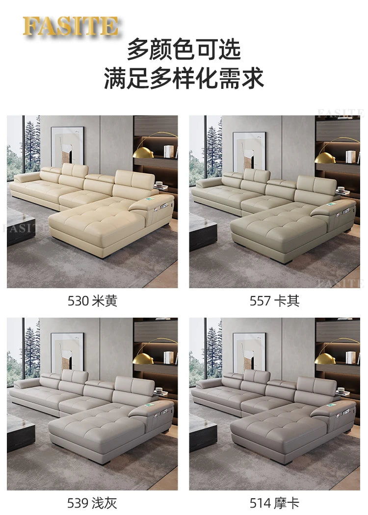 Nordic first-layer cowhide modern minimalist living room corner function minimalist full leather sofa