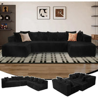 130 Cloud Boneless Sectional Couches for Living Room, U Shaped Sleeper Sofa Bed with Deep Seat Chaise, High Density Foam Compres