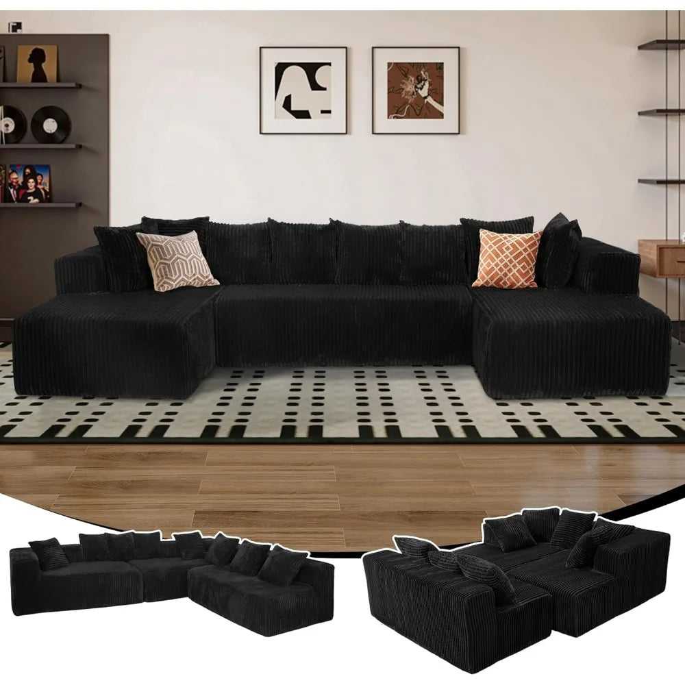 130 Cloud Boneless Sectional Couches for Living Room, U Shaped Sleeper Sofa Bed with Deep Seat Chaise, High Density Foam Compres