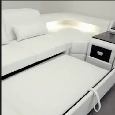 Modern LED Lighted Sofa Set with Recliner, Adjustable Headrest & Console | Luxury Leather Sectional Couch | Futuristic Furniture
