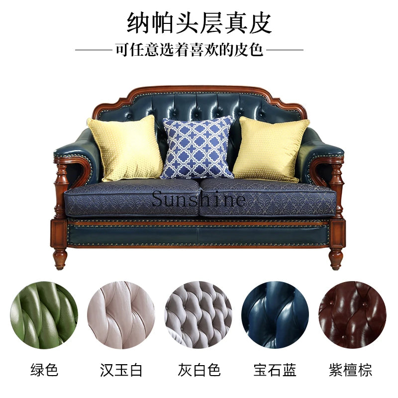 American first-layer leather sofa combination simple household solid wood corner villa L-shaped sofa