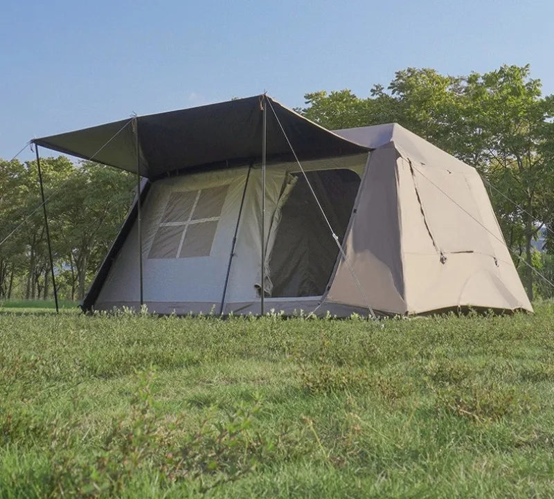 Oxford Cloth Beach Tent Rainproof Sunproof Ventilation Nature Hike Family Travel Shelter Tent Large Space Camping Supplies Tents