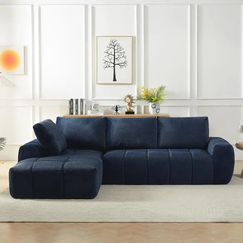 L-Shape Faux Fur Luxury Sectional Sofa, Minimalist Design Comfy Sleeper Couch for Living Room, Apartment & Reception Areas, No