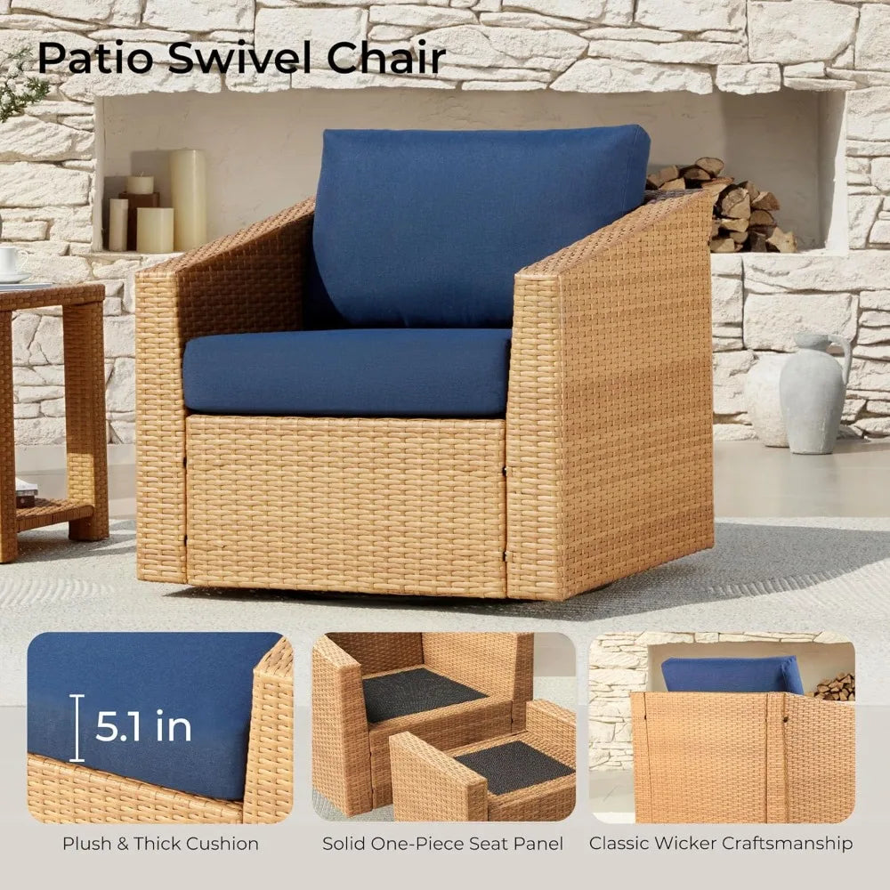 Furniture 5 Pieces Swivel Wicker Patio Furniture Set, Outdoor Conversation Set With 2 Pieces Rattan Swivel Chairs, 2 Pieces