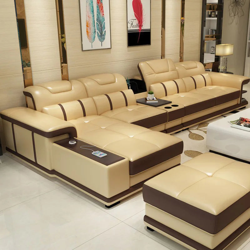 Modern Style Multifunctional Sofa Single Seat L-Shaped Combination Sofa With Massage Chair Leather Sofa Set With Speaker