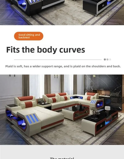 High-end Villa Sofas Design Modularity Sofa U-Shape Living Room Sofas Sets with Bluetooth Speaker for Living Room Furniture