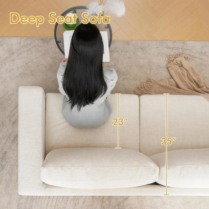 85" Modern Sofa Couches for Living Room, 3 Seater Sofa, Natural Linen Deep Seat Sofa with Upholstered Cushion&Detachable Cover,