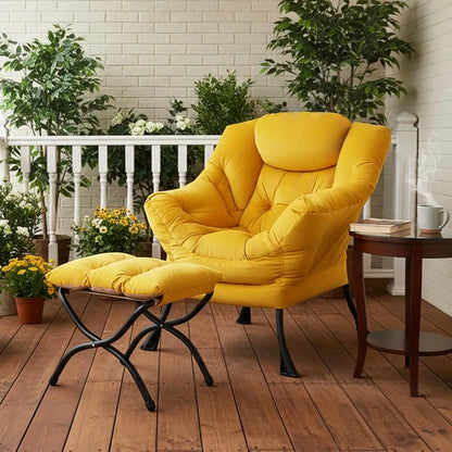 Modern Velvet Lounge Chair with Ottoman, Comfy Reading Armchair with Footrest for Living Room, Bedroom, Dorm