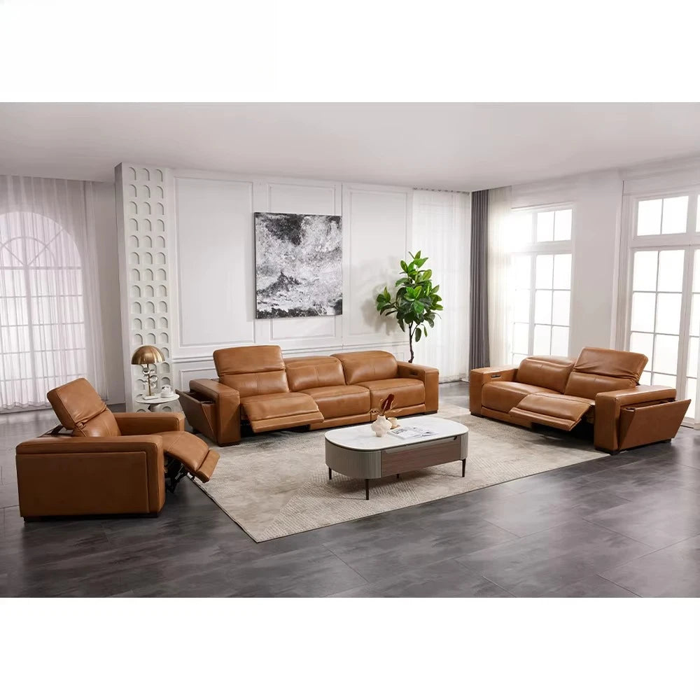 MANWAH CHEER Classics Comfortable 3+2+1 Seater Couch Living Room Power Reclining Sofas Set Furniture Genuine Leather Luxury Sofa