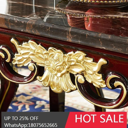 SGF European-style Marble Solid Wood Dining Table Carved Dining Table and Chair Set