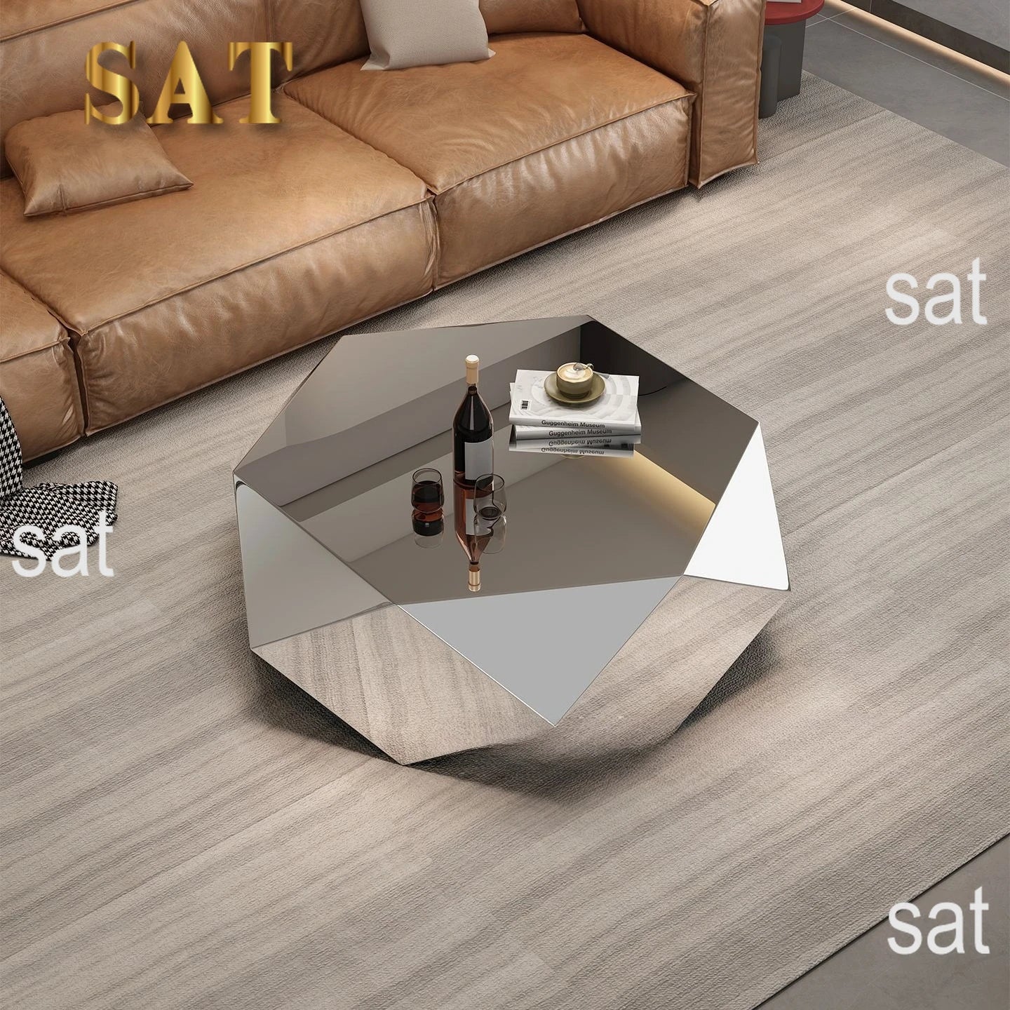 Z Living Room Home Designer Style Light Luxurymodern Minimalist Irregular Stainless Steel Diamond Coffee Table Mesa Auxiliar Roo