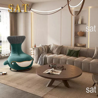 #Shark Model Living Room Sofa Chair Fabric Upholstered Velvet Children's Swivel Lounge Chair