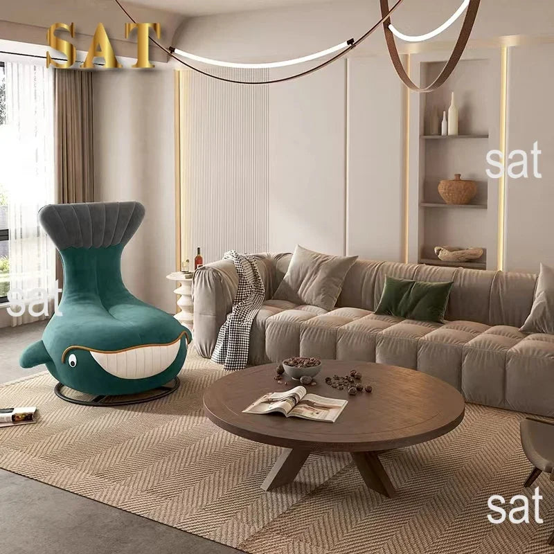 #Shark Model Living Room Sofa Chair Fabric Upholstered Velvet Children's Swivel Lounge Chair