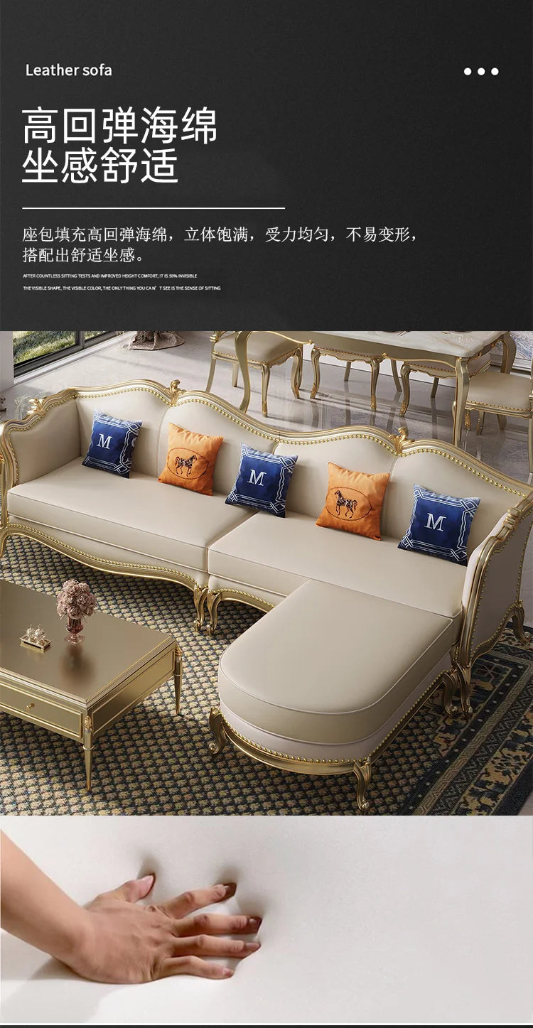 ZZ ZF Light Luxury Leather Solid Wood Sofa Combination Simple Luxury Complete Villa