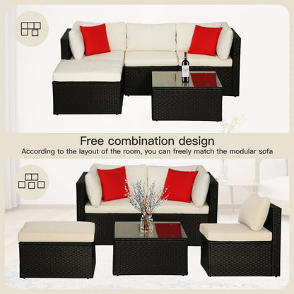 5 Pieces Patio Furniture Sets Outdoor Furniture Patio Sofa Wicker Sectional Sofa Modular Outdoor Conversation Set, Customized