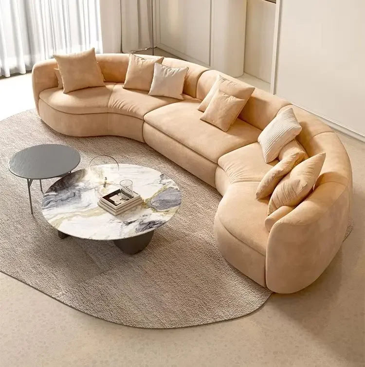 Italian Modern Simple Light Luxury Hotel Living Room Cream Style Solid Wood Fabric Sofa