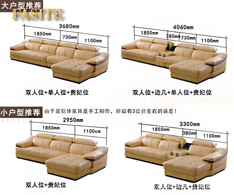 living room Sofa top grade cow genuine leather couch Nordic modern L shape corner muebles de sala cama puff asiento sala futon