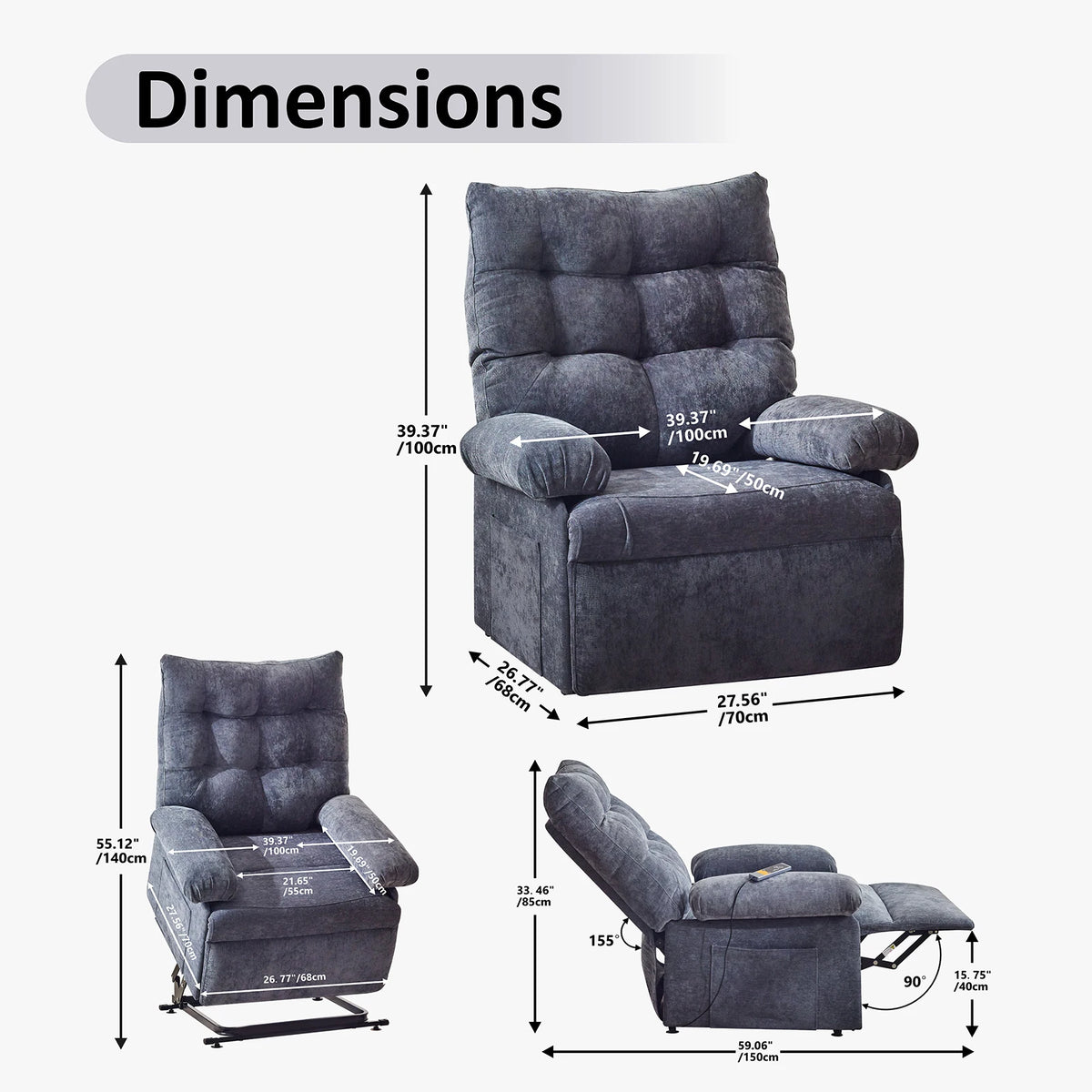 Redlife Power Lift Reliner Chair for Elderly Ergonomic Reliner Sofa w/ 3 Motor Power Adjustable Position for Living Room Bedroom