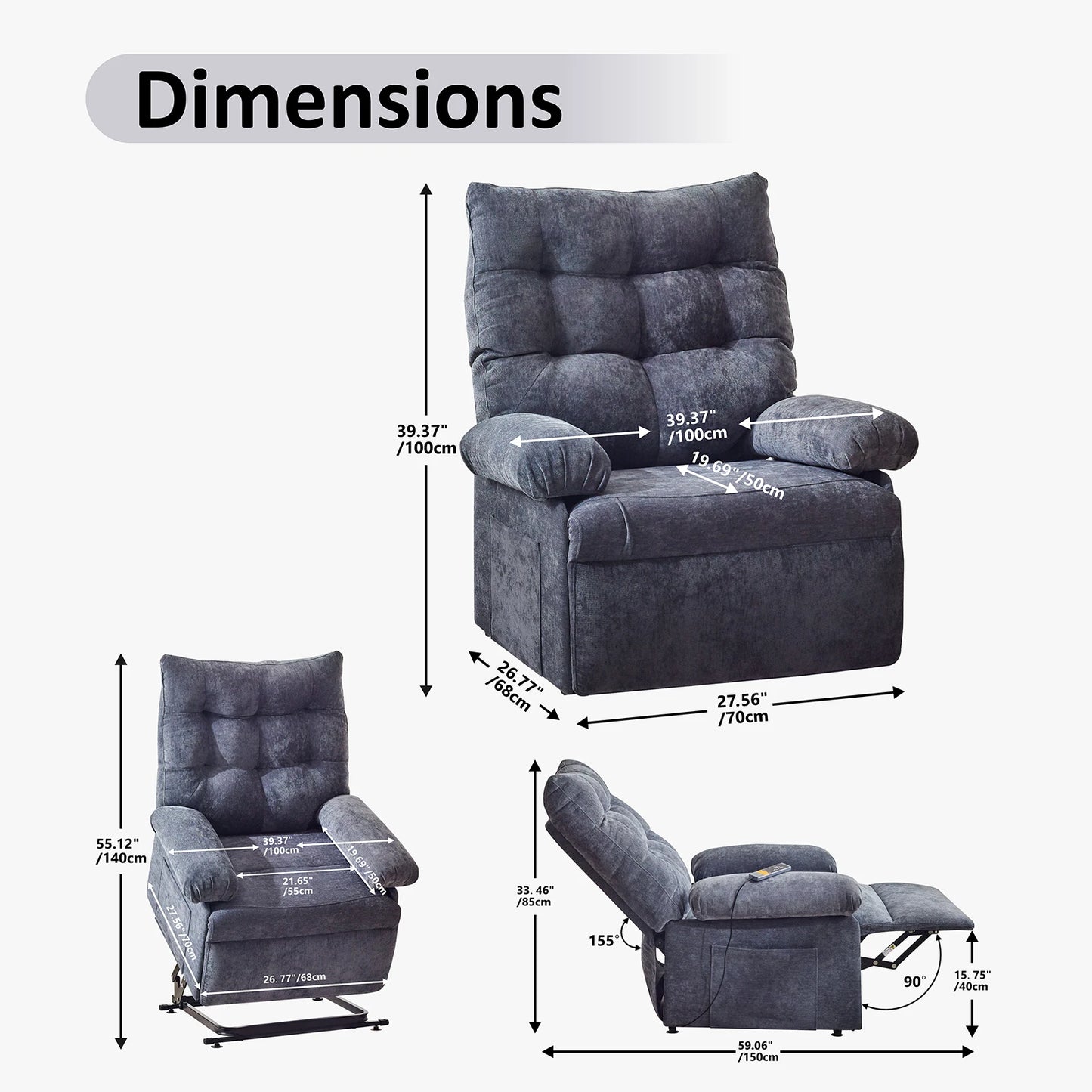 Redlife Power Lift Reliner Chair for Elderly Ergonomic Reliner Sofa w/ 3 Motor Power Adjustable Position for Living Room Bedroom